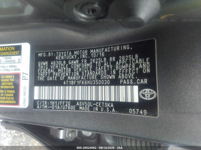 Photo 8 VIN: 4T1BF1FK6HU350030 - TOYOTA CAMRY 