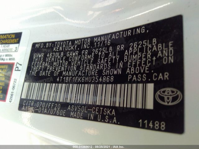 Photo 8 VIN: 4T1BF1FK6HU354868 - TOYOTA CAMRY 