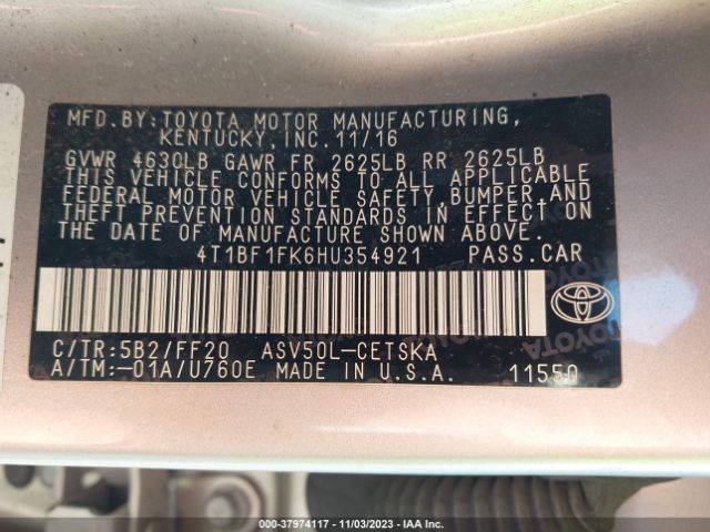 Photo 8 VIN: 4T1BF1FK6HU354921 - TOYOTA CAMRY 