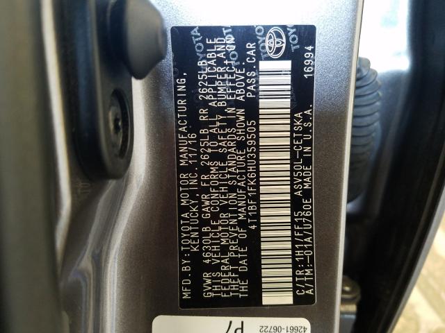 Photo 9 VIN: 4T1BF1FK6HU359505 - TOYOTA CAMRY LE 