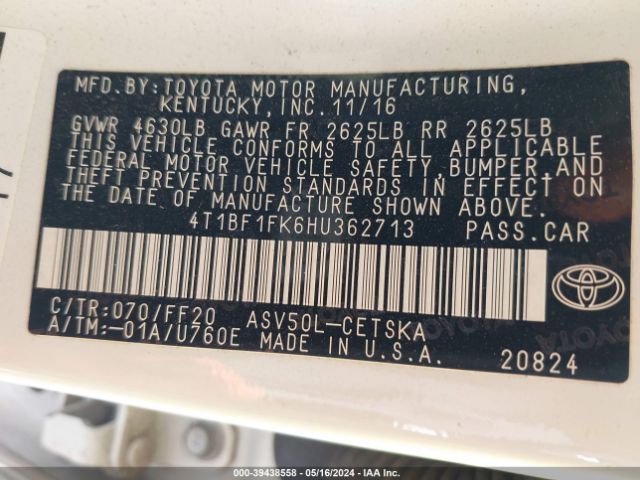 Photo 8 VIN: 4T1BF1FK6HU362713 - TOYOTA CAMRY 