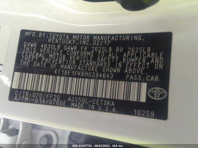 Photo 8 VIN: 4T1BF1FK6HU394643 - TOYOTA CAMRY 