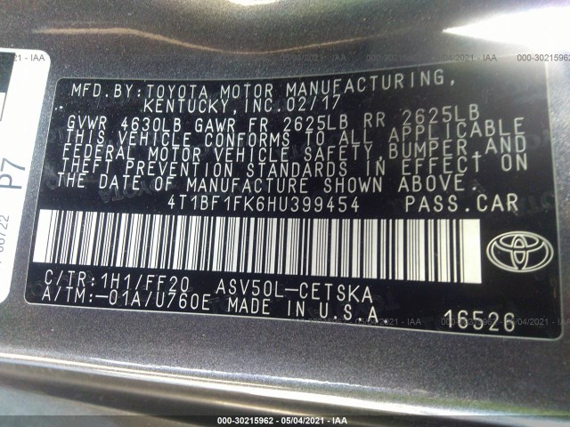 Photo 8 VIN: 4T1BF1FK6HU399454 - TOYOTA CAMRY 