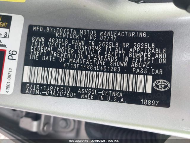 Photo 8 VIN: 4T1BF1FK6HU401283 - TOYOTA CAMRY 