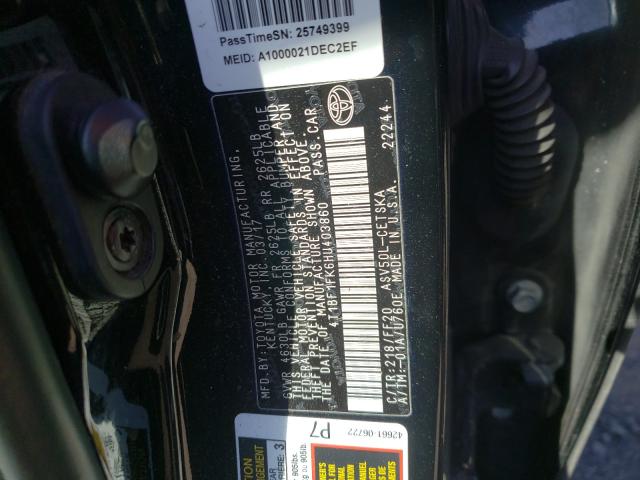 Photo 9 VIN: 4T1BF1FK6HU403860 - TOYOTA CAMRY LE 