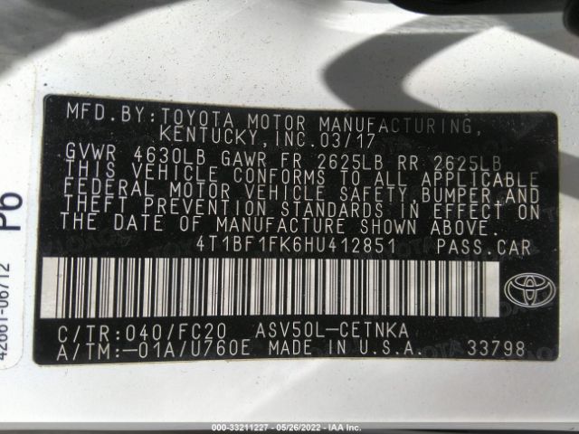 Photo 8 VIN: 4T1BF1FK6HU412851 - TOYOTA CAMRY 