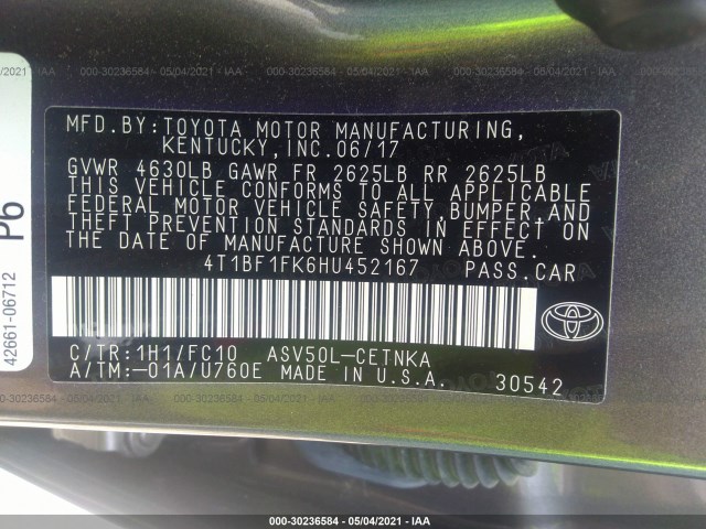 Photo 8 VIN: 4T1BF1FK6HU452167 - TOYOTA CAMRY 