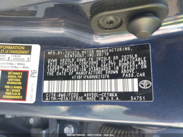 Photo 8 VIN: 4T1BF1FK6HU621376 - TOYOTA CAMRY 