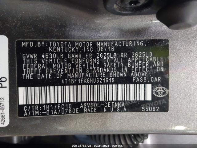 Photo 8 VIN: 4T1BF1FK6HU621619 - TOYOTA CAMRY 