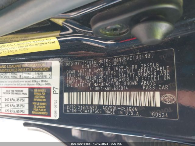 Photo 8 VIN: 4T1BF1FK6HU625914 - TOYOTA CAMRY 