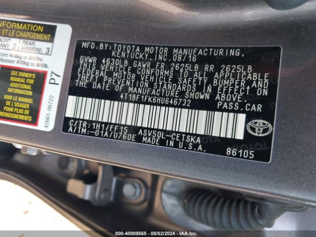 Photo 8 VIN: 4T1BF1FK6HU646732 - TOYOTA CAMRY 