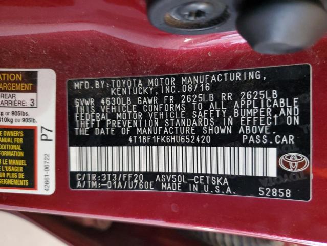 Photo 11 VIN: 4T1BF1FK6HU652420 - TOYOTA CAMRY LE 