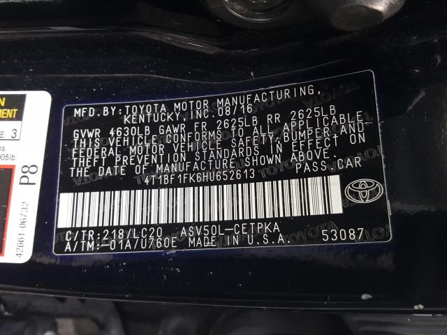 Photo 9 VIN: 4T1BF1FK6HU652613 - TOYOTA CAMRY LE 