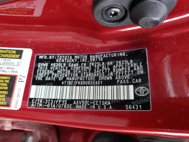 Photo 9 VIN: 4T1BF1FK6HU655401 - TOYOTA CAMRY LE 