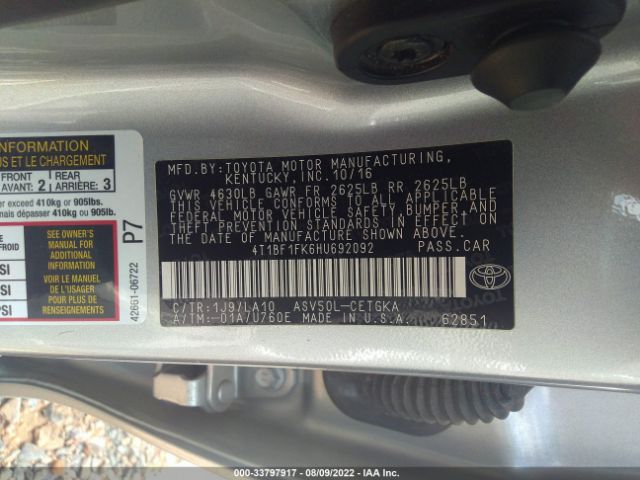 Photo 8 VIN: 4T1BF1FK6HU692092 - TOYOTA CAMRY 