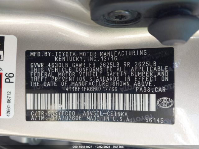 Photo 8 VIN: 4T1BF1FK6HU717766 - TOYOTA CAMRY 