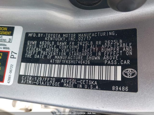 Photo 8 VIN: 4T1BF1FK6HU746426 - TOYOTA CAMRY 