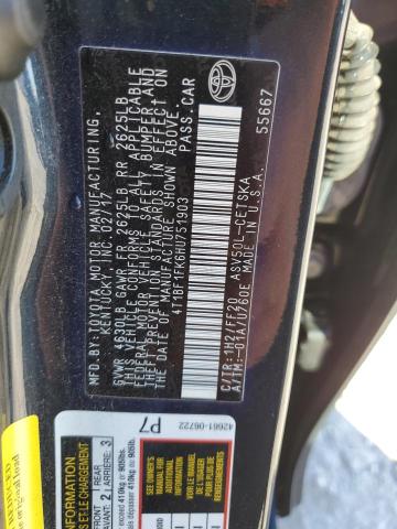 Photo 12 VIN: 4T1BF1FK6HU751903 - TOYOTA CAMRY SE A 