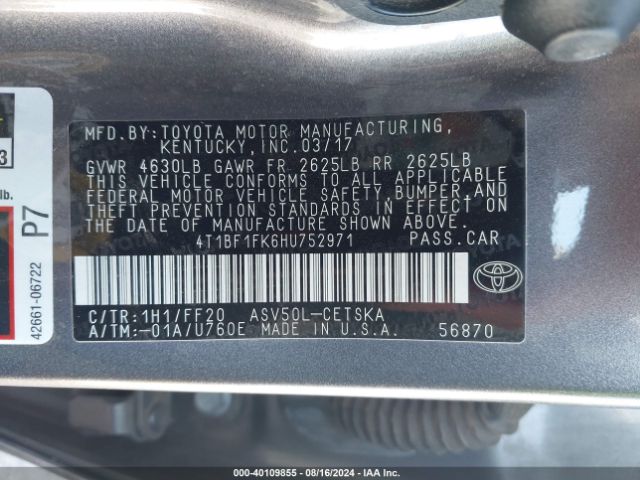 Photo 8 VIN: 4T1BF1FK6HU752971 - TOYOTA CAMRY 