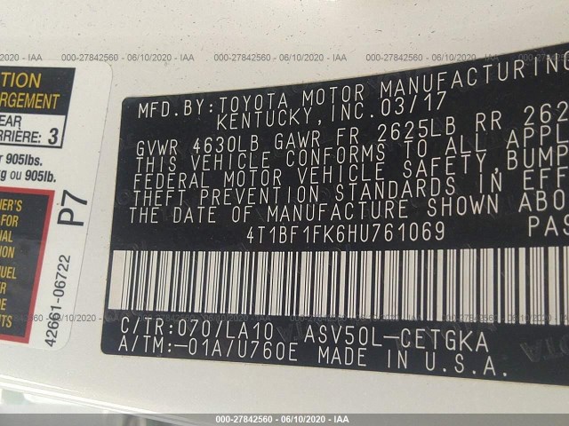 Photo 8 VIN: 4T1BF1FK6HU761069 - TOYOTA CAMRY 