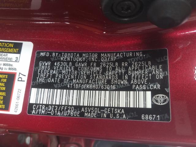 Photo 9 VIN: 4T1BF1FK6HU763016 - TOYOTA CAMRY 