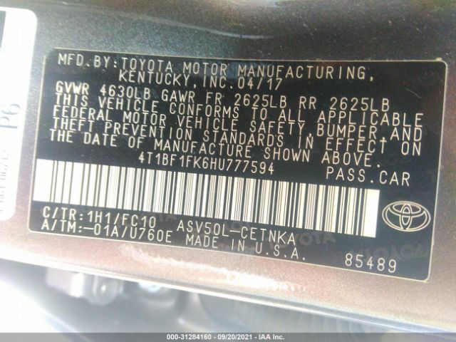 Photo 8 VIN: 4T1BF1FK6HU777594 - TOYOTA CAMRY 