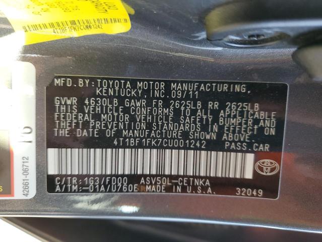 Photo 12 VIN: 4T1BF1FK7CU001242 - TOYOTA CAMRY BASE 