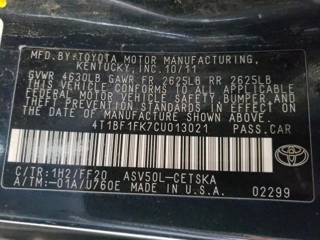 Photo 9 VIN: 4T1BF1FK7CU013021 - TOYOTA CAMRY BASE 