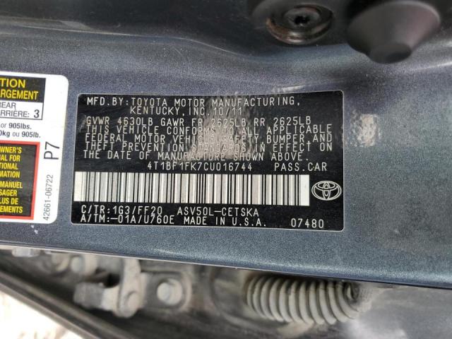 Photo 11 VIN: 4T1BF1FK7CU016744 - TOYOTA CAMRY BASE 