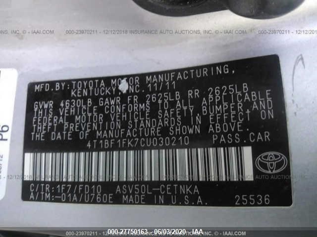 Photo 8 VIN: 4T1BF1FK7CU030210 - TOYOTA CAMRY 