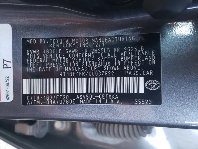 Photo 9 VIN: 4T1BF1FK7CU037822 - TOYOTA CAMRY BASE 