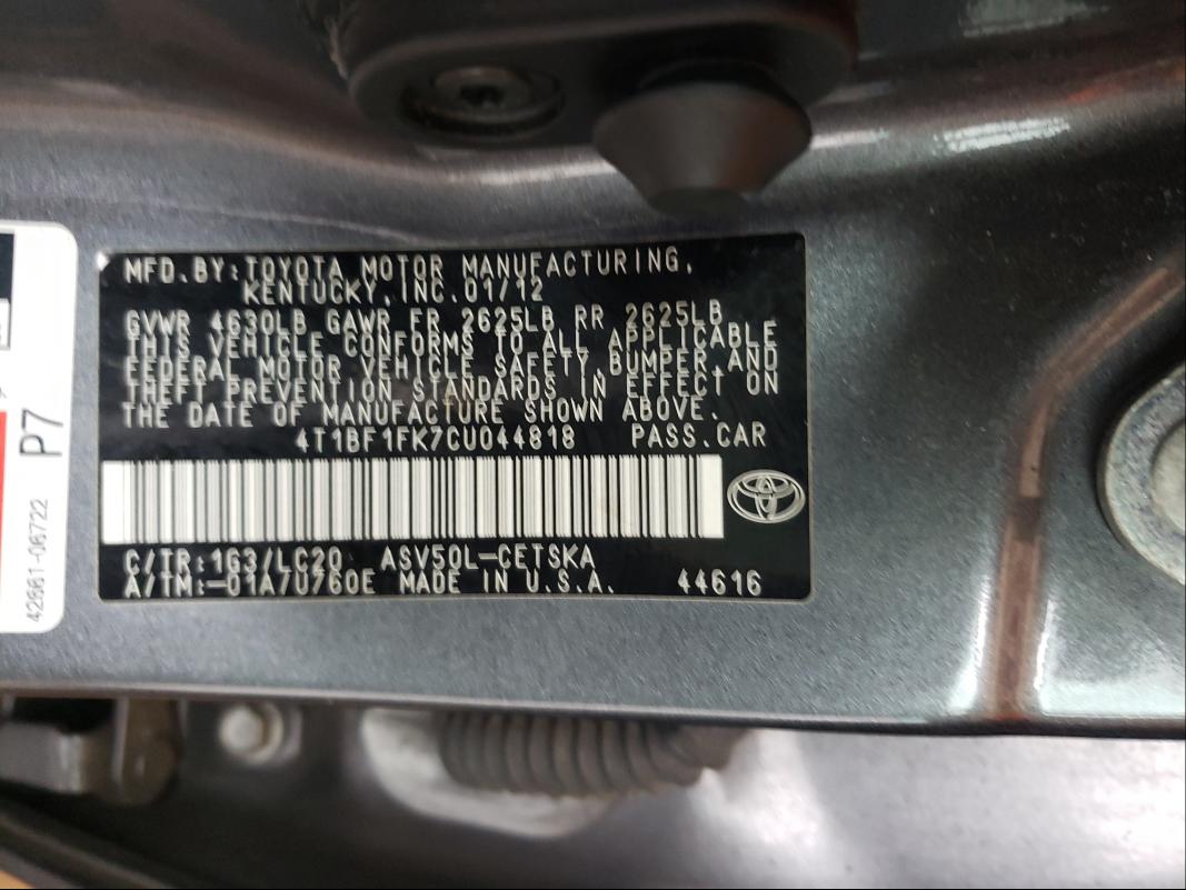 Photo 9 VIN: 4T1BF1FK7CU044818 - TOYOTA CAMRY BASE 