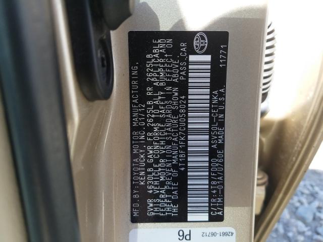 Photo 9 VIN: 4T1BF1FK7CU058024 - TOYOTA CAMRY BASE 