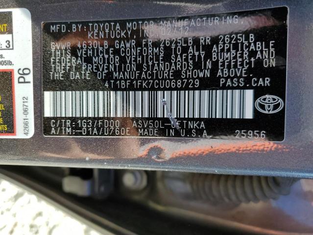 Photo 11 VIN: 4T1BF1FK7CU068729 - TOYOTA CAMRY 