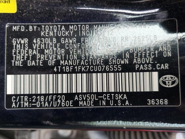 Photo 12 VIN: 4T1BF1FK7CU076555 - TOYOTA CAMRY 