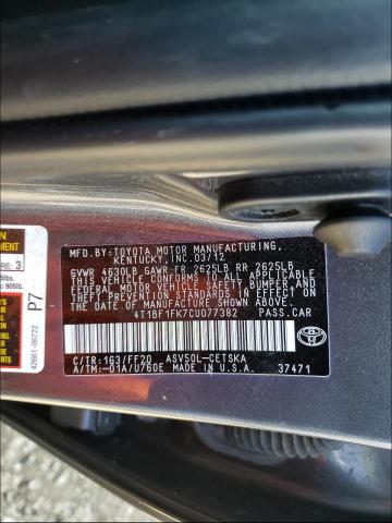 Photo 9 VIN: 4T1BF1FK7CU077382 - TOYOTA CAMRY BASE 