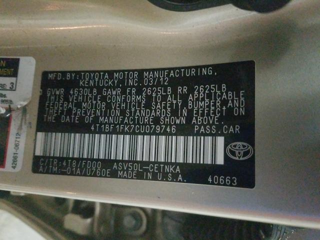 Photo 9 VIN: 4T1BF1FK7CU079746 - TOYOTA CAMRY BASE 