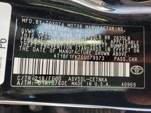 Photo 9 VIN: 4T1BF1FK7CU079973 - TOYOTA CAMRY BASE 