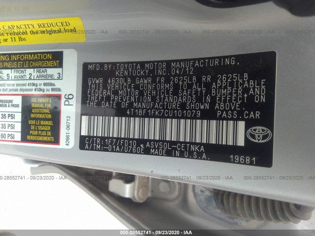 Photo 8 VIN: 4T1BF1FK7CU101079 - TOYOTA CAMRY 