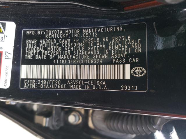 Photo 11 VIN: 4T1BF1FK7CU108324 - TOYOTA CAMRY LE 