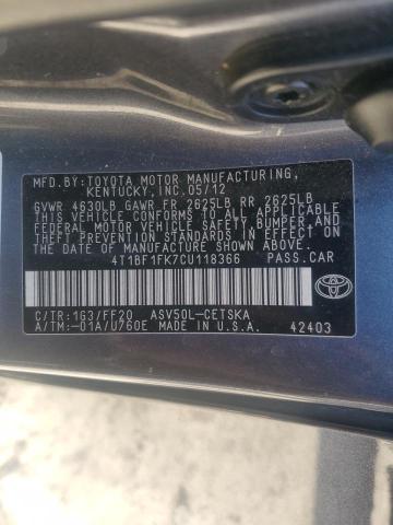 Photo 12 VIN: 4T1BF1FK7CU118366 - TOYOTA CAMRY BASE 