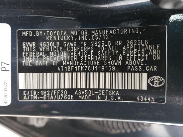 Photo 12 VIN: 4T1BF1FK7CU119159 - TOYOTA CAMRY 