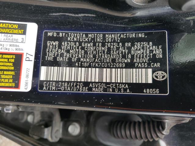 Photo 11 VIN: 4T1BF1FK7CU122689 - TOYOTA CAMRY 