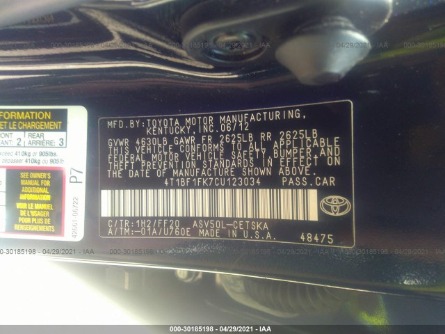 Photo 8 VIN: 4T1BF1FK7CU123034 - TOYOTA CAMRY 