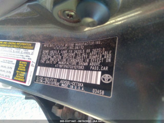 Photo 8 VIN: 4T1BF1FK7CU127083 - TOYOTA CAMRY 