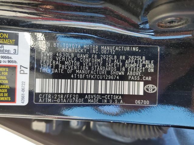 Photo 12 VIN: 4T1BF1FK7CU129674 - TOYOTA CAMRY 