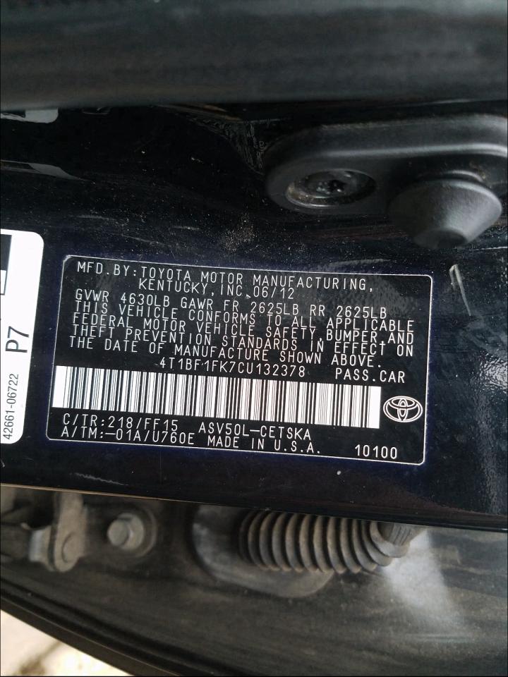 Photo 9 VIN: 4T1BF1FK7CU132378 - TOYOTA CAMRY BASE 