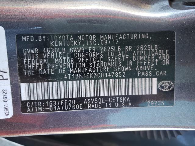 Photo 9 VIN: 4T1BF1FK7CU147852 - TOYOTA CAMRY BASE 