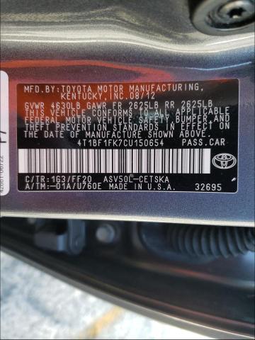 Photo 9 VIN: 4T1BF1FK7CU150654 - TOYOTA CAMRY 