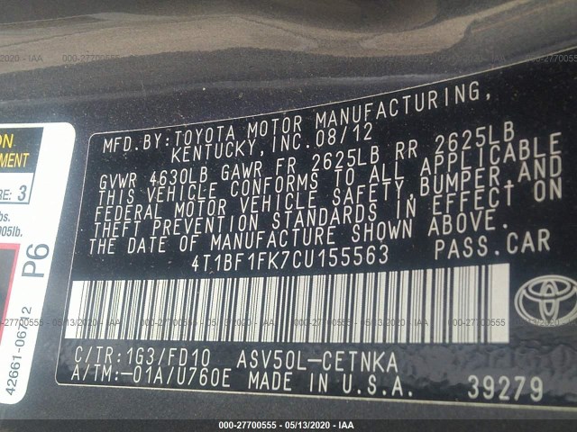 Photo 8 VIN: 4T1BF1FK7CU155563 - TOYOTA CAMRY 